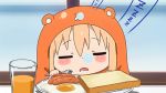  1girl animated animated_gif breakfast closed_eyes doma_umaru face food hamster_costume himouto!_umaru-chan nose_bubble sleeping 