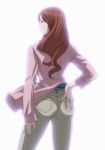  1girl air_gear ass brown_hair female hand_on_ass long_hair looking_away noyamano_rika screencap simple_background solo standing stitched 