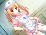 1girl akira_(usausa) blush fortuna_cursa game_cg garter_straps lime_(company) maximum_magic nurse skirt skirt_lift solo thigh-highs tied_hair twintails 