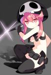  1girl female hat jakuzure_nonon kill_la_kill knife no_panties pink_eyes pink_hair saru simple_background solo weapon 