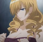  1girl blonde_hair blue_eyes breasts cleavage female gradient gradient_background hair_over_one_eye large_breasts long_hair oriana_thomason screencap solo stitched to_aru_majutsu_no_index upper_body 