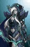  1girl armor artist_request bow_(weapon) defense_of_the_ancients dota_2 drow_ranger gradient gradient_background silver_hair solo tagme traxex 