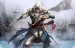  1boy armor assassin&#039;s_creed assassin&#039;s_creed_(series) assassin&#039;s_creed_iv:_black_flag beard blonde_hair edward_kenway facial_hair gun hood male_focus ship solo water watercraft weapon 