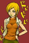  1girl artist_request blonde_hair breasts green_eyes heather_mason jojo_no_kimyou_na_bouken short_hair silent_hill silent_hill_3 simple_background solo style_parody 