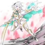  1girl alternate_costume cape fire_emblem fire_emblem_if gradient gradient_background hairband kano_ko my_unit_(fire_emblem_if) pointy_ears short_hair silver_hair solo 