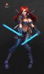  1girl badcompzero gradient gradient_background green_eyes katarina_du_couteau league_of_legends redhead solo tagme 