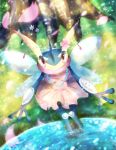  1girl artist_request breasts dress fairy female greninja nature outdoors plant pokemon solo 