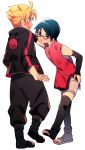  1boy 1girl ahoge artist_request black_hair blonde_hair boruto:_the_movie glasses naruto naruto_gaiden shorts simple_background uchiha_sarada uzumaki_boruto 