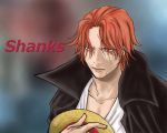  1boy character_name gradient gradient_background headwear_removed jacket male_focus one_piece redhead scar shanks solo 