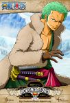  1boy character_name copyright_name gloves green_hair jacket male_focus one-eyed one_piece robe roronoa_zoro sash scar solo 