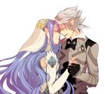  1boy 1girl aqua_(fire_emblem_if) armor artist_request blue_hair blush breasts closed_eyes couple fire_emblem fire_emblem_if long_hair my_unit_(fire_emblem_if) nintendo pointy_ears short_hair simple_background smile white_hair 