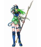  1girl armor fire_emblem green_eyes green_hair nephenee official_art simple_background solo spear 