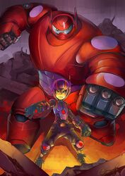  1boy baymax big_hero_6 disney gradient gradient_background hiro_hamada longjunt marvel robot 