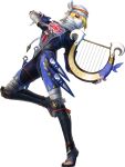  1girl blonde_hair closed_eyes dagger fingerless_gloves gloves harp instrument mask official_art sheik simple_background solo the_legend_of_zelda weapon zelda_musou 