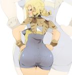  1girl ass blonde_hair blush final_fantasy final_fantasy_xii hands_on_hips looking_back pantylines penelo simple_background solo twin_braids zinger_(excess_m) zoom_layer 