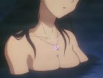  1girl animated animated_gif black_hair breasts female head_out_of_frame higurashi_kagome inuyasha large_breasts long_hair neck 