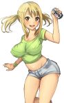  1girl blonde_hair breasts fairy_tail female hazukashi_goddamns large_breasts lucy_heartfilia simple_background soda solo tagme 
