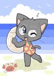  1girl artist_request ball beach cat female full_body furry ocean outdoors sky solo swimsuit water 