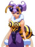  1girl antennae bee_girl black_eyes insect_girl monster_girl purple_hair q-bee simple_background solo tagme vampire_(game) 