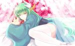  1girl :3 fate/grand_order fate_(series) green_hair iwanaga_tm kiyohime_(fate/grand_order) long_hair solo thigh-highs twitter_username very_long_hair white_legwear yellow_eyes 