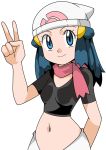  1girl blue_eyes blue_hair hainchu hikari_(pokemon) matching_hair/eyes navel nintendo pokemon simple_background solo 