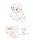  ... 1girl amputee blush car computer cushion english ground_vehicle hairband heart long_hair mikeysukairain monitor monochrome motor_vehicle open_mouth playing_games quadruple_amputee simple_background sitting smile spoken_heart steering_wheel table white_background 