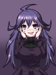  10s 1girl ahoge al_bhed_eyes dress female gradient gradient_background hands_on_own_face hex_maniac_(pokemon) k_(niyari) looking_at_viewer nintendo npc_trainer open_mouth pokemon pokemon_(game) pokemon_xy purple_hair smile solo tongue tongue_out very_long_hair violet_eyes 
