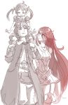  1boy 2girls ahoge cape cloak closed_eyes family fire_emblem fire_emblem:_kakusei gloves happy long_hair monochrome multiple_girls my_unit my_unit_(fire_emblem:_kakusei) open_mouth redhead rtil serena_(fire_emblem) simple_background cordelia_(fire_emblem) twintails very_long_hair 