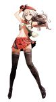  1girl alisa_ilinichina_amiella alternate_legwear arm_up armpits bare_shoulders beret blue_eyes boots breasts elbow_gloves female fingerless_gloves full_body gloves god_eater god_eater_2:_rage_burst hair_between_eyes hat legs long_hair looking_at_viewer midriff navel open_clothes open_shirt plaid plaid_skirt shirt silver_hair simple_background skirt sogabe_shuuji solo standing thigh-highs thigh_boots under_boob white_background zettai_ryouiki 