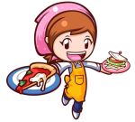  1girl apron bandanna cooking_mama food looking_at_viewer official_art open_mouth pizza sandwich simple_background solo tagme 