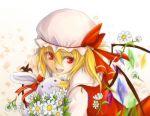  1girl bad_id blonde_hair female flandre_scarlet flower gradient gradient_background hat max0201 red_eyes solo touhou 