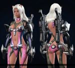  1girl 3d animal_ears armor ass black_panties blue_eyes breasts dark_skin elma_(xenoblade_x) female long_hair nintendo panties simple_background underwear weapon white_hair wii_u xenoblade_chronicles_x 