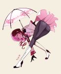  1girl ass boots brown_hair evil_face gloves grin high_heel_boots high_heels kuma_(bloodycolor) multicolored_hair neo_(rwby) pink_hair rwby simple_background smile solo umbrella 