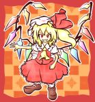  1girl blonde_hair checkered female flandre_scarlet lowres mob_cap solo touhou wings 