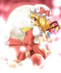  1girl blonde_hair bow female flandre_scarlet gradient gradient_background mob_cap open_mouth solo touhou wings 