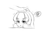  1girl :t amputee hairband mikeysukairain monochrome petting pout scribble simple_background solo_focus white_background 