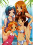  00s 4girls akimo_ayame bikini blonde_hair blue_eyes blue_hair blush breasts brown_eyes brown_hair cleavage front-tie_top fuyude_yuri goto_p hair_ornament hairband hairclip haruno_sakura_(wandaba_style) highres looking_at_viewer multiple_girls natsuwa_himawari navel open_mouth ponytail scan short_hair smile string_bikini striped swimsuit twintails v wandaba_style 