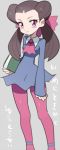  10s 1girl book brown_hair gym_leader pantyhose pokemon pokemon_(game) pokemon_oras simple_background solo tagme tsutsuji_(pokemon) 