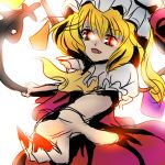  1girl blonde_hair female flandre_scarlet gradient gradient_background hat lowres mob_cap red_eyes red_nails solo touhou wings 