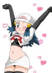  1girl blue_eyes blue_hair hainchu heart heart_background hikari_(pokemon) navel nintendo pokemon simple_background solo team_rocket_(cosplay) 