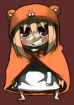  1girl animal_hood artist_request blush_stickers brown_eyes casual chibi clenched_teeth doma_umaru female hamster_costume himouto!_umaru-chan hood light_brown_hair long_hair looking_at_viewer simple_background solo teeth 