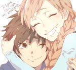  1boy 1girl anna_(frozen) big_hero_6 disney frozen_(disney) happy hiro_hamada hug marvel simple_background smile 