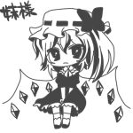  1girl female flandre_scarlet hat monochrome simple_background solo touhou wings 