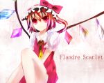  1girl blonde_hair character_name female flandre_scarlet gradient gradient_background hat red_eyes solo text touhou wings 