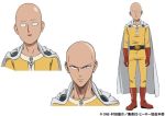  1boy bald belt boots cape concept_art gloves looking_at_viewer male_focus neck official_art one-punch_man open_mouth saitama_(one-punch_man) serious simple_background superhero tagme white_background zipper 