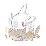  biting kintora no_humans red_eyes shark simple_background slapping tagme 