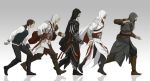  1boy assassin&#039;s_creed assassin&#039;s_creed:_brotherhood assassin&#039;s_creed:_revelations assassin&#039;s_creed_(series) assassin&#039;s_creed_ii belt boots brown_hair evolution ezio_auditore_da_firenze facial_hair gb_(doubleleaf) gradient gradient_background highres hood solo walking 
