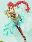  1girl attack braid breasts dagger female gradient gradient_background large_breasts matching_hair/eyes omc red_eyes redhead smile solo weapon wink 