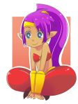  1girl artist_request blue_eyes blush dark_skin gradient gradient_background ponytail purple_hair shantae shantae_(character) solo 