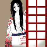  1girl genderswaper genderswap japanese_clothes kimono naruto simple_background solo uchiha_itachi 